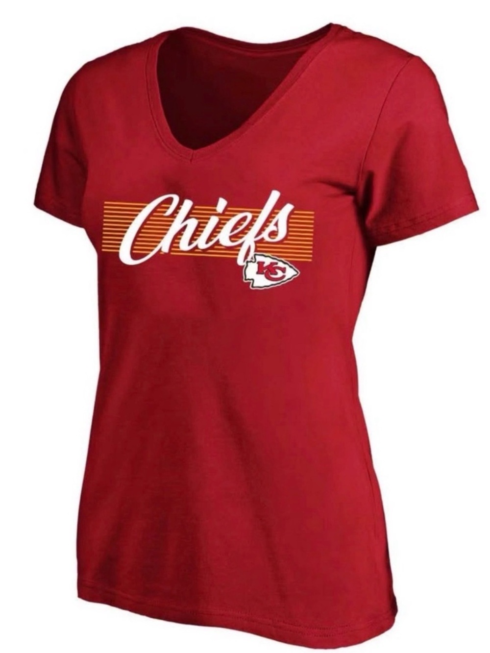 NFL Women's Red Chiefs V-Neck Tee with White Script